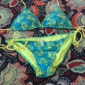 Blue with neon yellow fish bathing suit